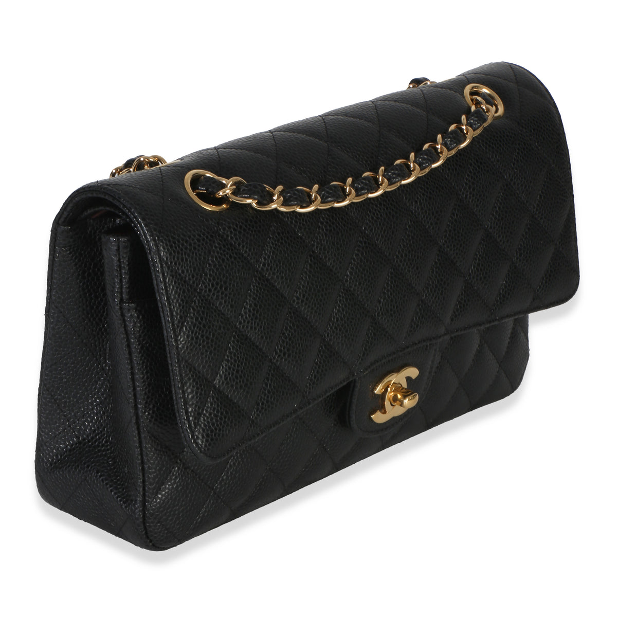 Chanel Black Quilted Caviar Medium Classic Double Flap Bag Handbag pv