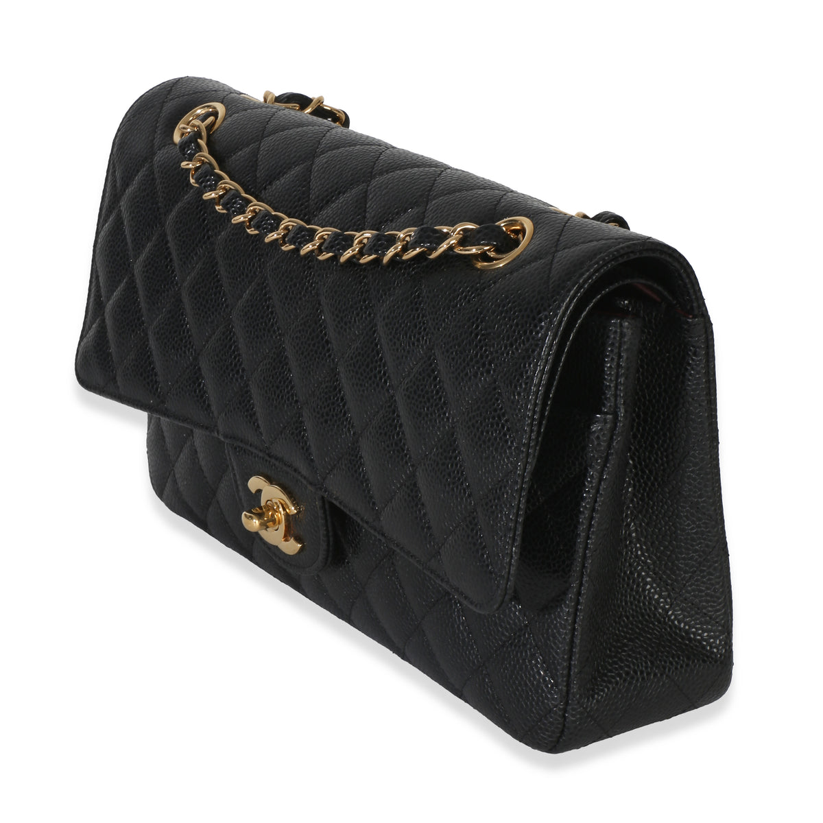 Chanel Black Quilted Caviar Medium Classic Double Flap Bag Handbag sv