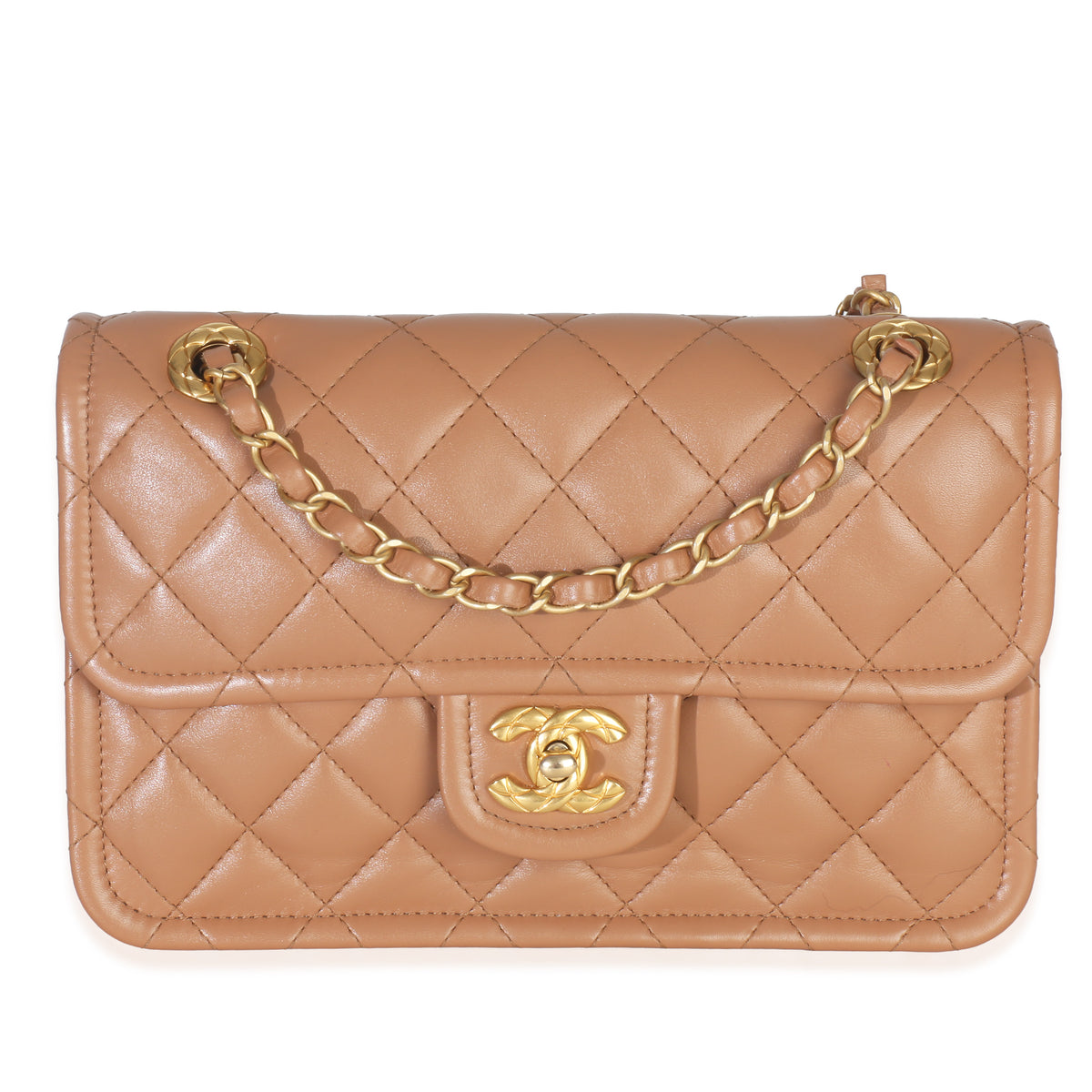 Chanel Tan Quilted Calfskin CC Flap Bag Handbag fv