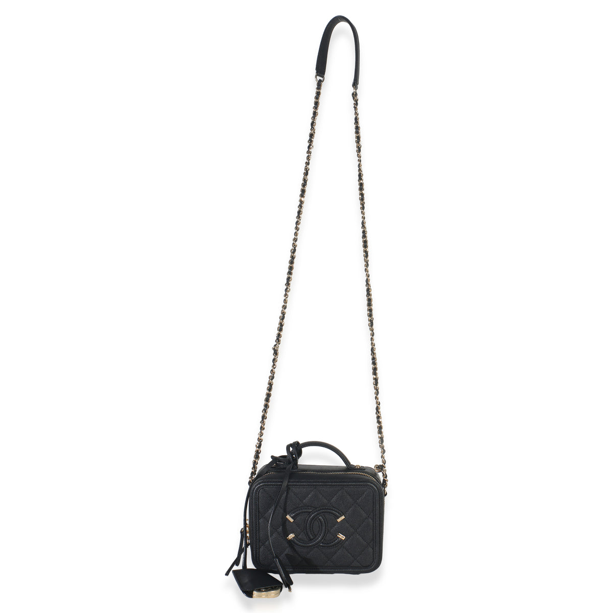 Black Quilted Caviar Small CC Filigree Vanity Case