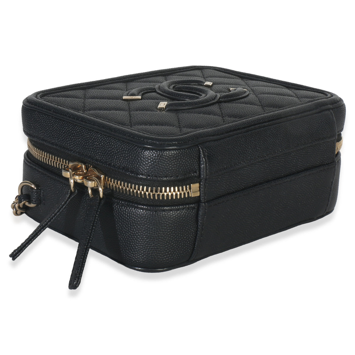 Black Quilted Caviar Small CC Filigree Vanity Case