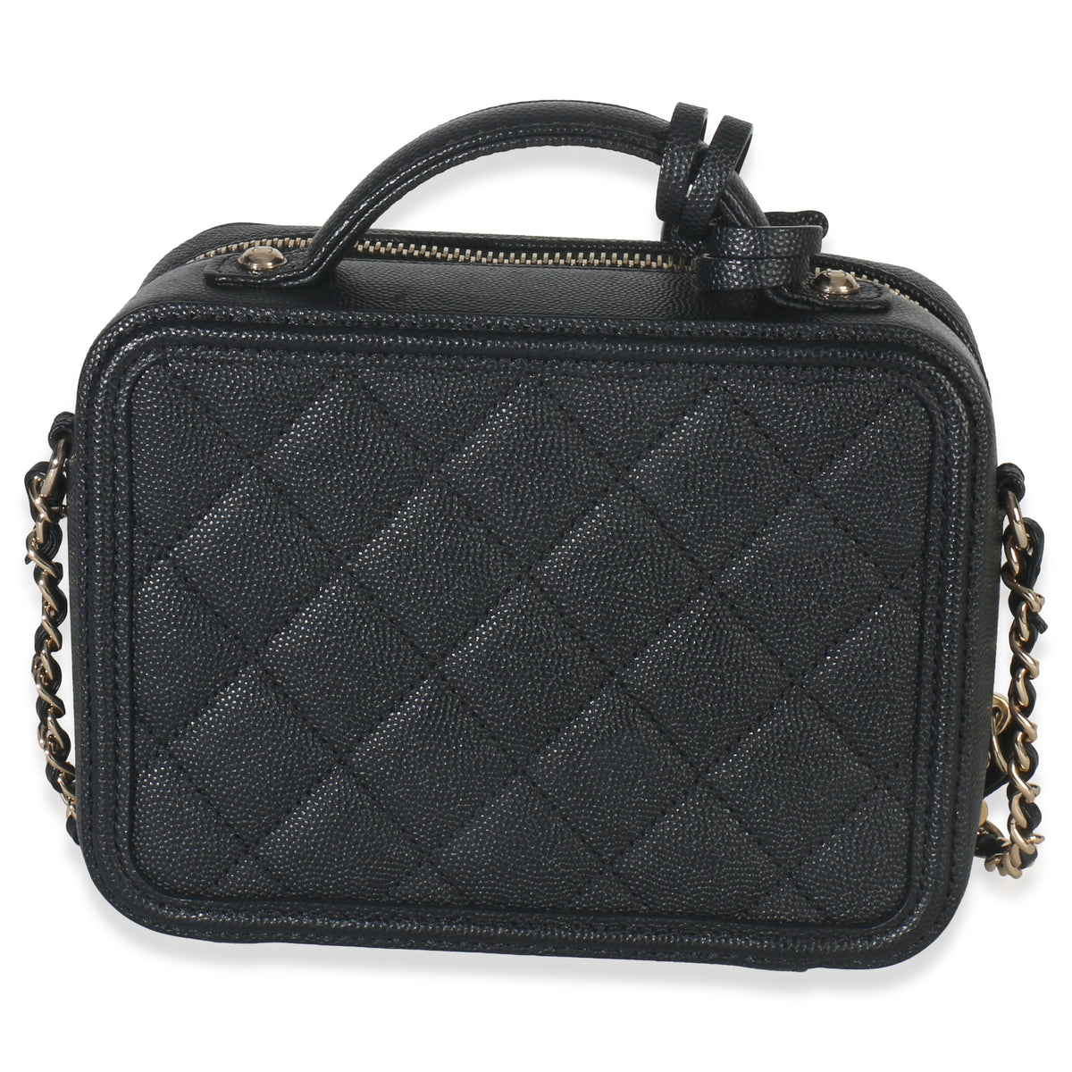 Black Quilted Caviar Small CC Filigree Vanity Case