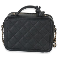 Black Quilted Caviar Small CC Filigree Vanity Case