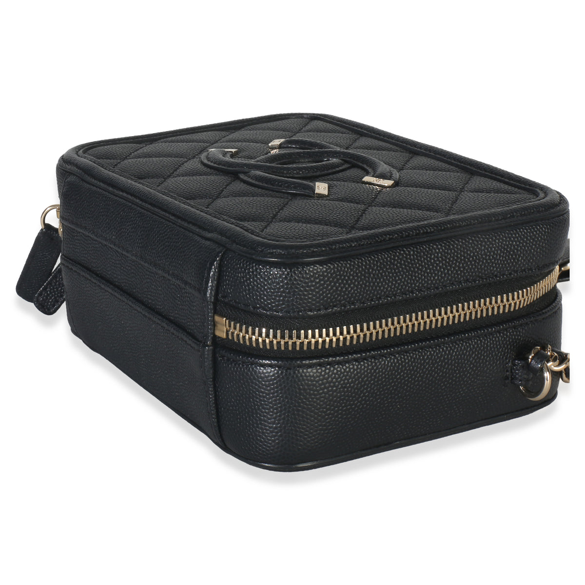Black Quilted Caviar Small CC Filigree Vanity Case