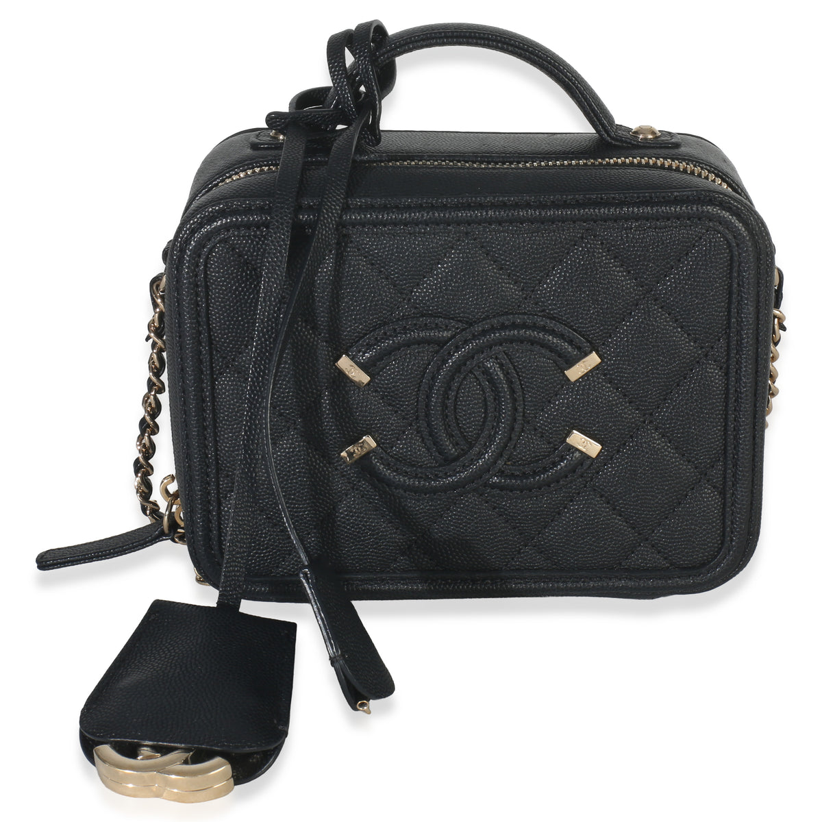 Black Quilted Caviar Small CC Filigree Vanity Case