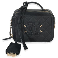 Black Quilted Caviar Small CC Filigree Vanity Case
