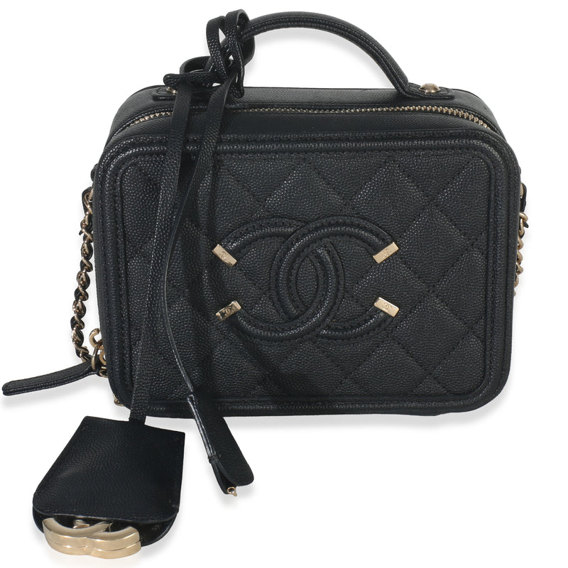 Black Quilted Caviar Small CC Filigree Vanity Case