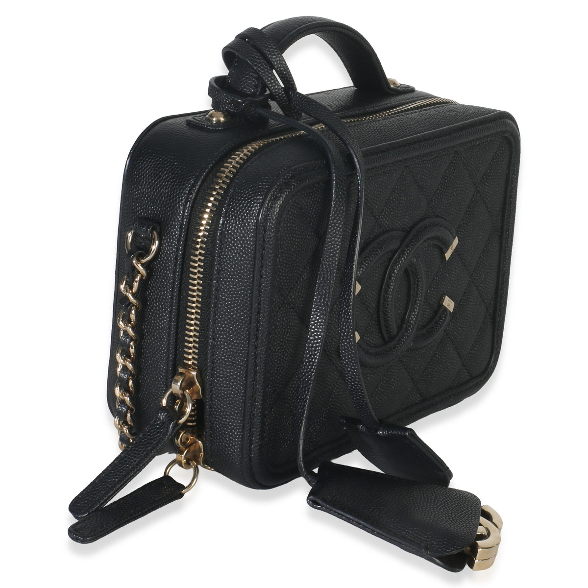 Black Quilted Caviar Small CC Filigree Vanity Case