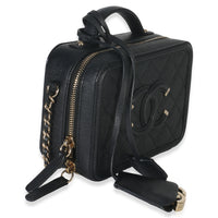 Black Quilted Caviar Small CC Filigree Vanity Case