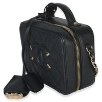 Black Quilted Caviar Small CC Filigree Vanity Case