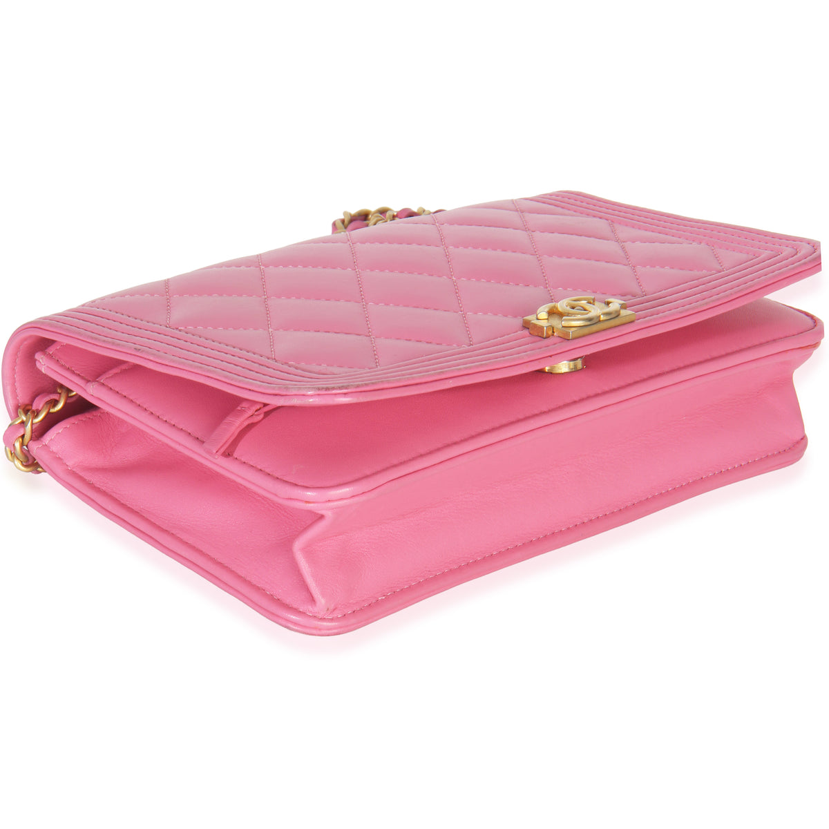 Pink Quilted Lambskin Boy Wallet on Chain