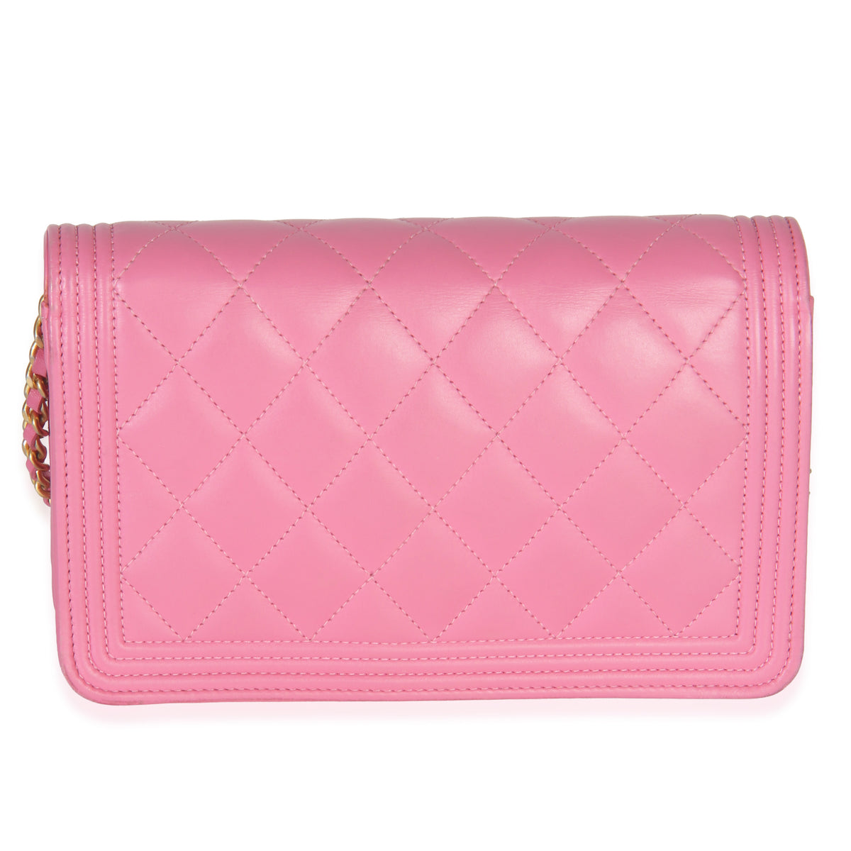 Pink Quilted Lambskin Boy Wallet on Chain