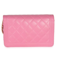 Pink Quilted Lambskin Boy Wallet on Chain