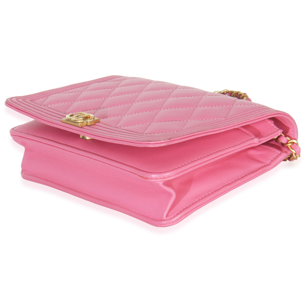 Pink Quilted Lambskin Boy Wallet on Chain