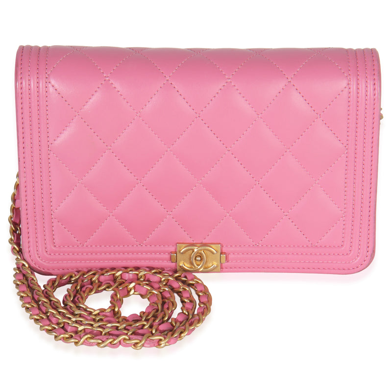 Pink Quilted Lambskin Boy Wallet on Chain