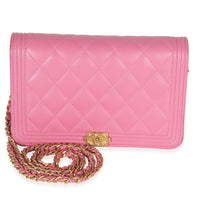 Pink Quilted Lambskin Boy Wallet on Chain