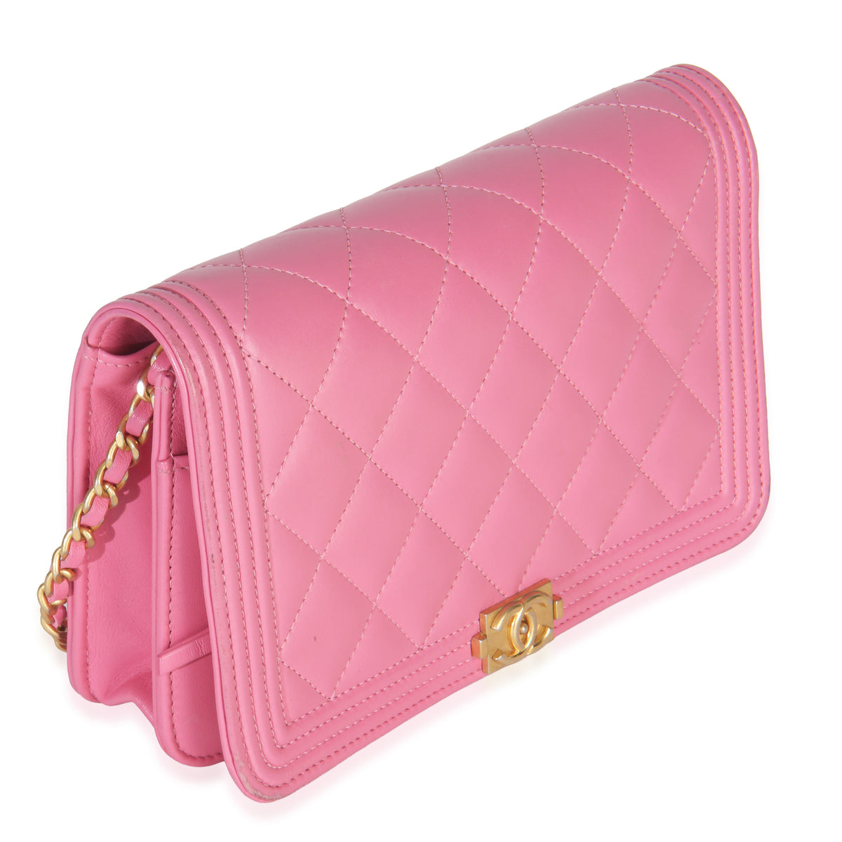 Pink Quilted Lambskin Boy Wallet on Chain