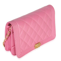 Pink Quilted Lambskin Boy Wallet on Chain
