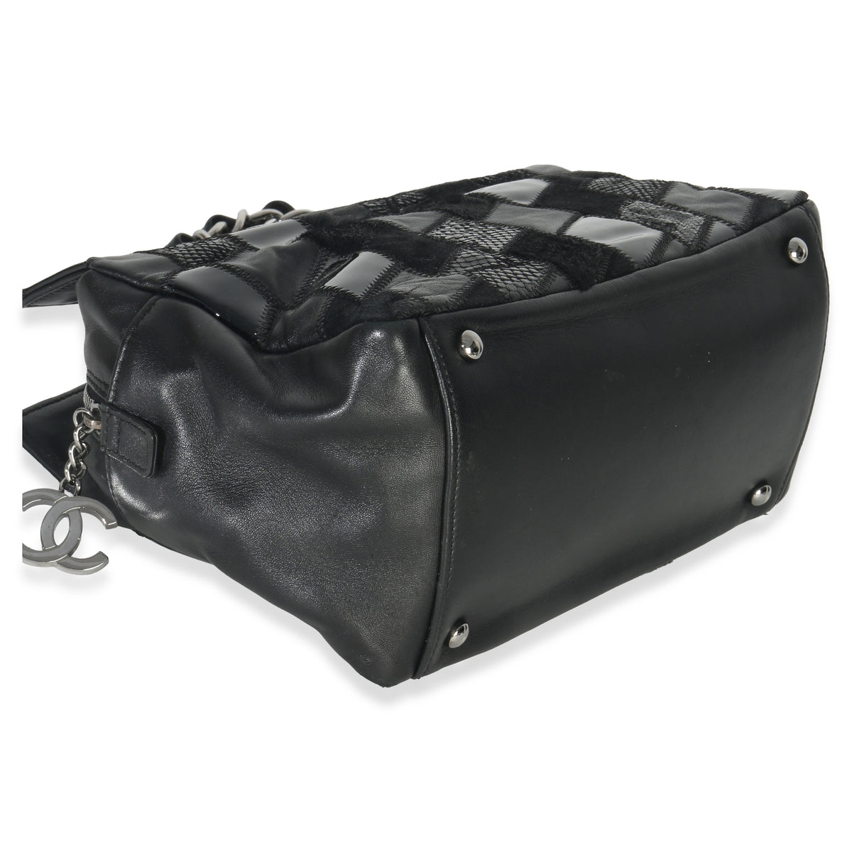 Chanel Black Lambskin Python Patchwork Shoulder Bag Handbag clasp