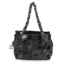 Chanel Black Lambskin Python Patchwork Shoulder Bag Handbag fv