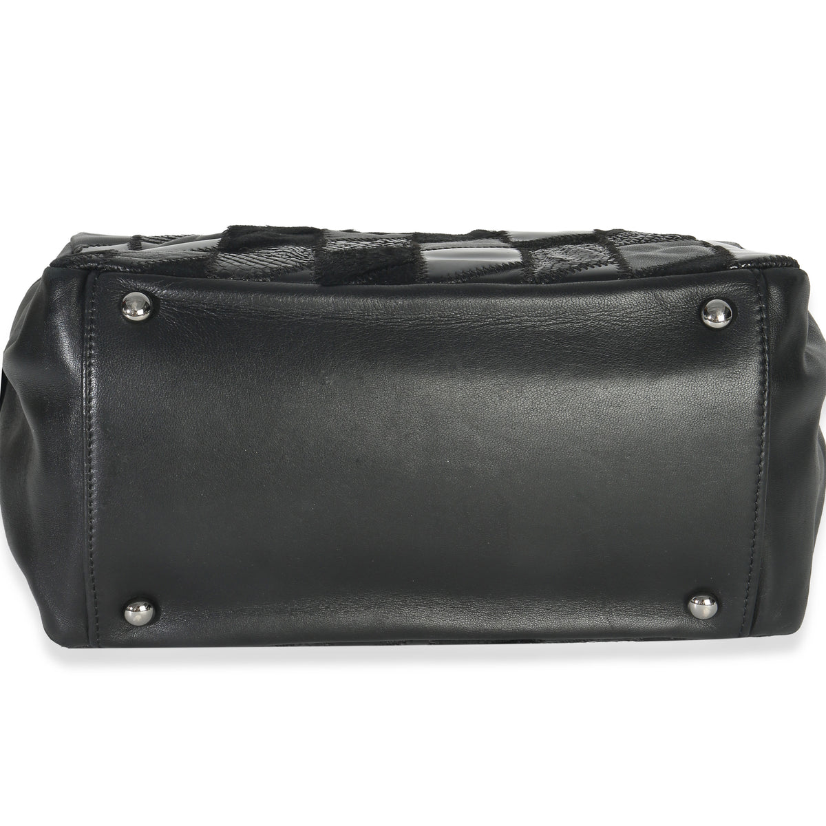 Chanel Black Lambskin Python Patchwork Shoulder Bag Handbag stamp
