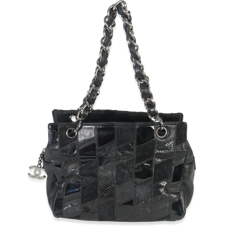 Black Lambskin Python Patchwork Shoulder Bag