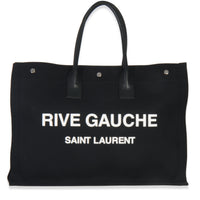 Black Linen Calfskin Rive Gauche Tote