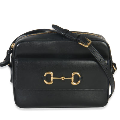 Black Textured Calfskin Small Horsebit 1955 Shoulder Bag