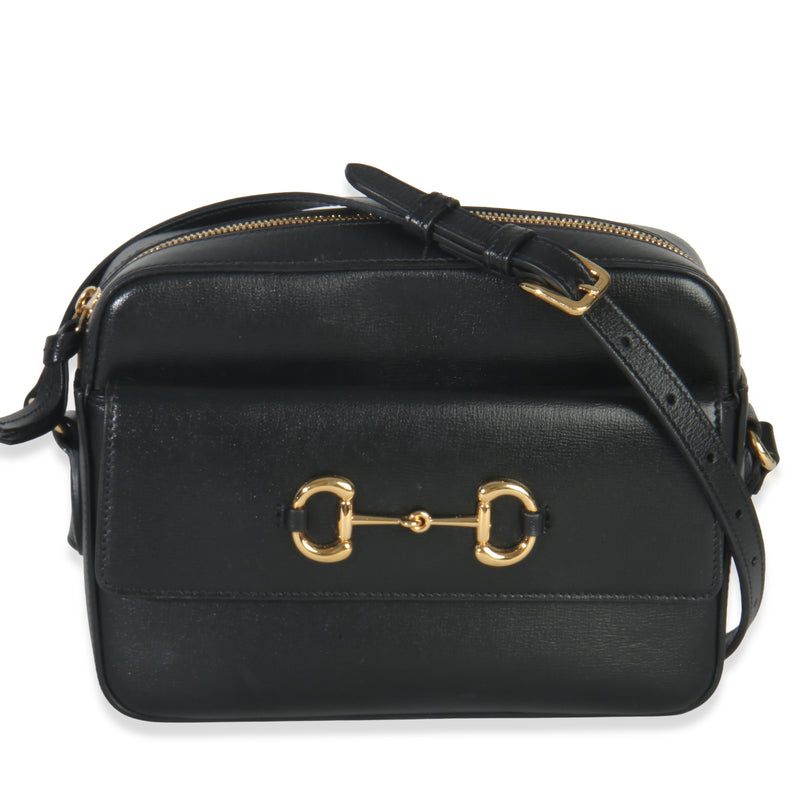 Black Textured Calfskin Small Horsebit 1955 Shoulder Bag
