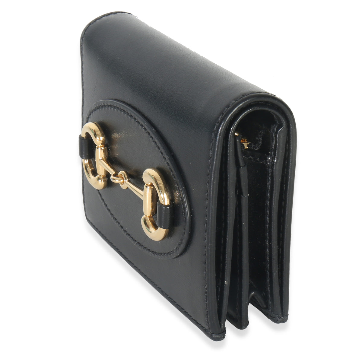 Gucci Black Calfskin Horsebit 1955 Card Case Handbag sv