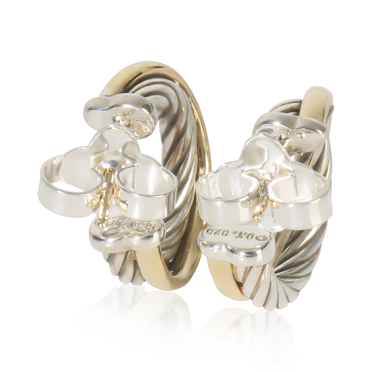 David Yurman Yellow Gold & Sterling Silver  Crossover Hoop Earrings bv