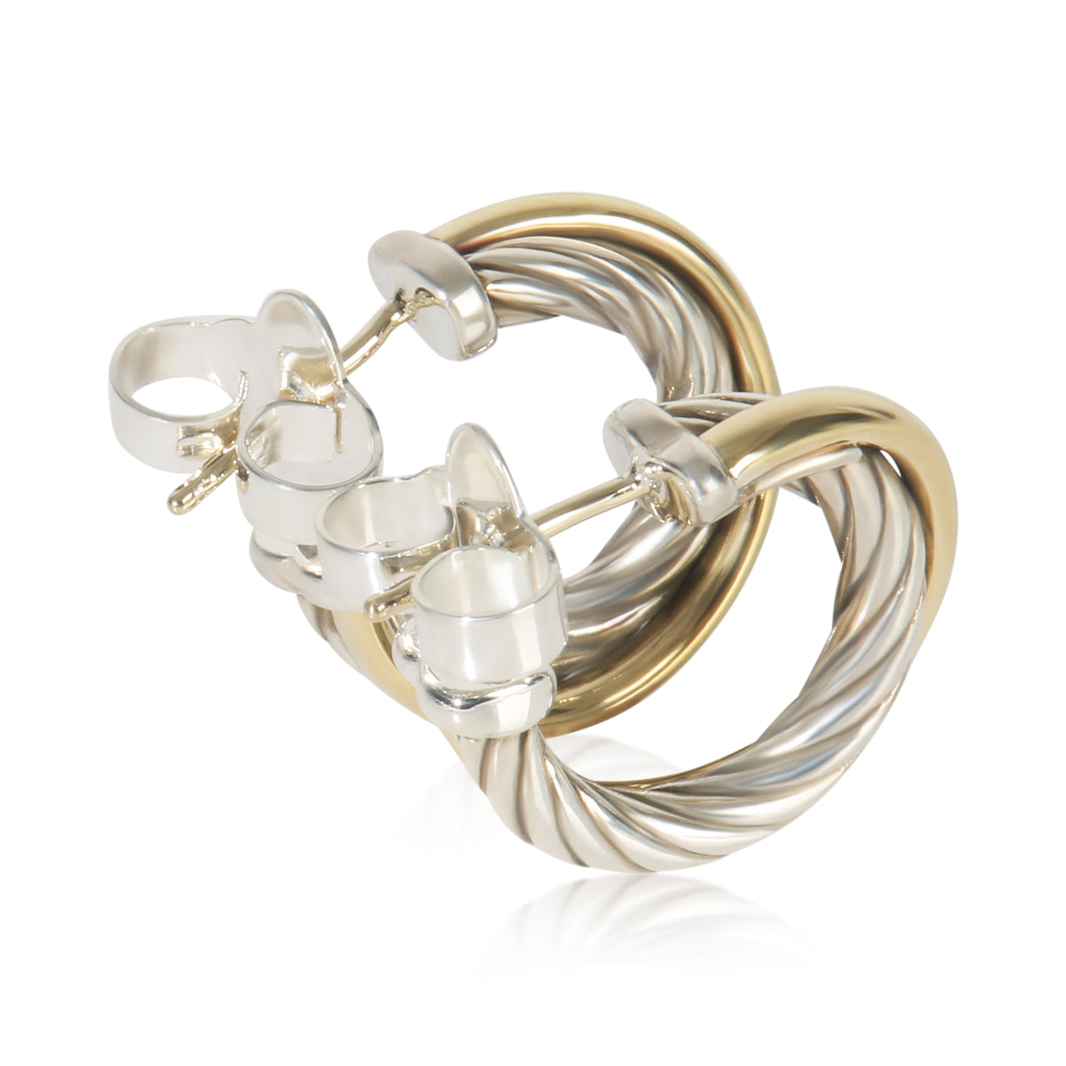 David Yurman Yellow Gold & Sterling Silver  Crossover Hoop Earrings pv