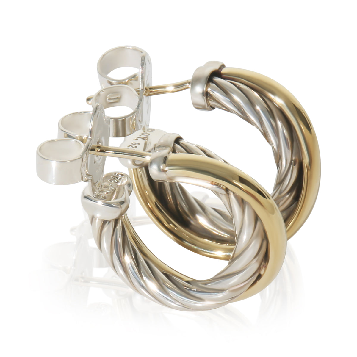 David Yurman Yellow Gold & Sterling Silver  Crossover Hoop Earrings sv