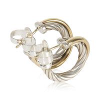 Yellow Gold & Sterling Silver  Crossover Hoop Earrings