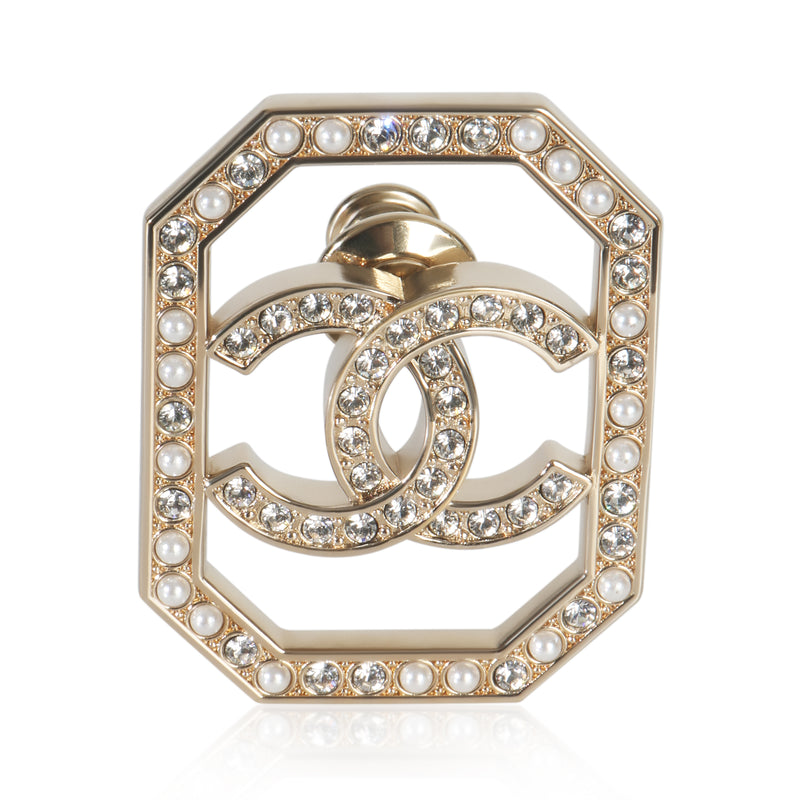 Chanel Gold Plated  2023 Faux Pearl & Strass CC Brooch fv