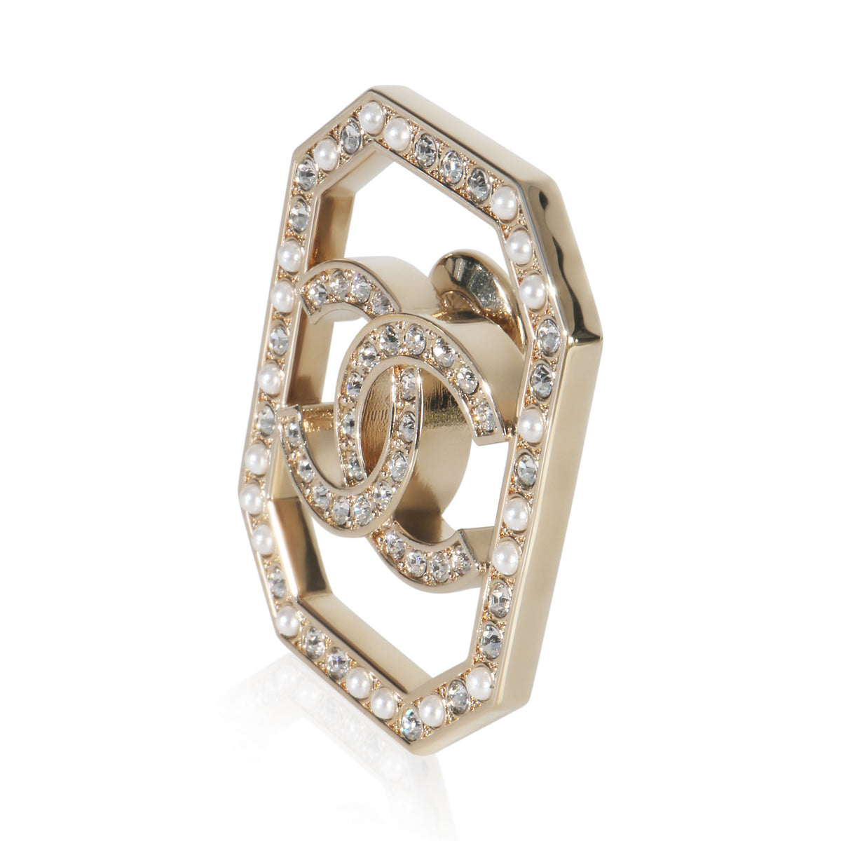 Gold-Plated  2023 Faux Pearl & Strass CC Brooch