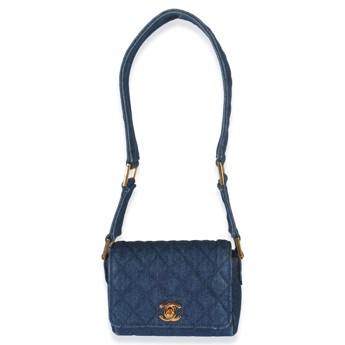 Chanel Vintage Blue Quilted Denim Mini Single Flap Bag Handbag fv