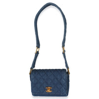 Chanel Vintage Blue Quilted Denim Mini Single Flap Bag Handbag fv