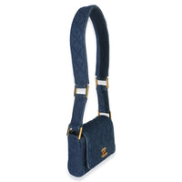 Chanel Vintage Blue Quilted Denim Mini Single Flap Bag Handbag pv