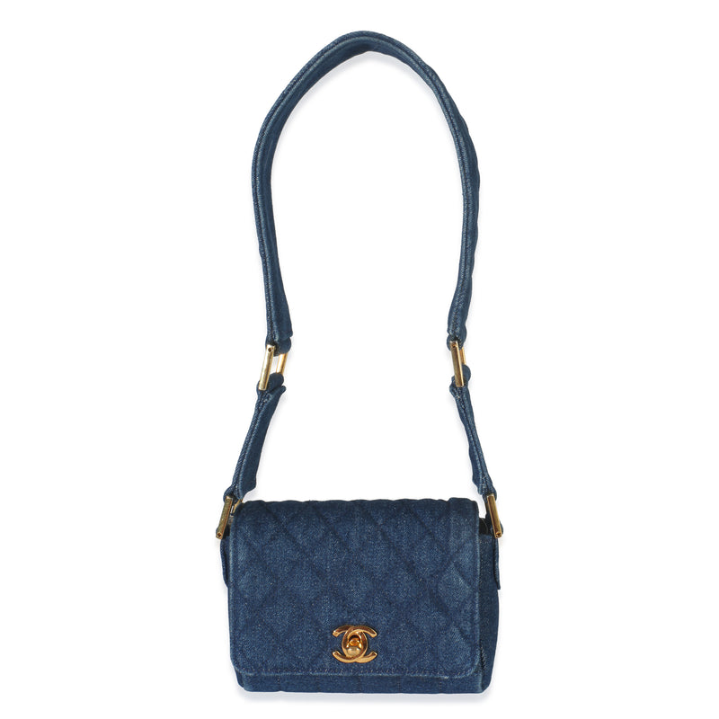 Vintage Blue Quilted Denim Mini Single Flap Bag