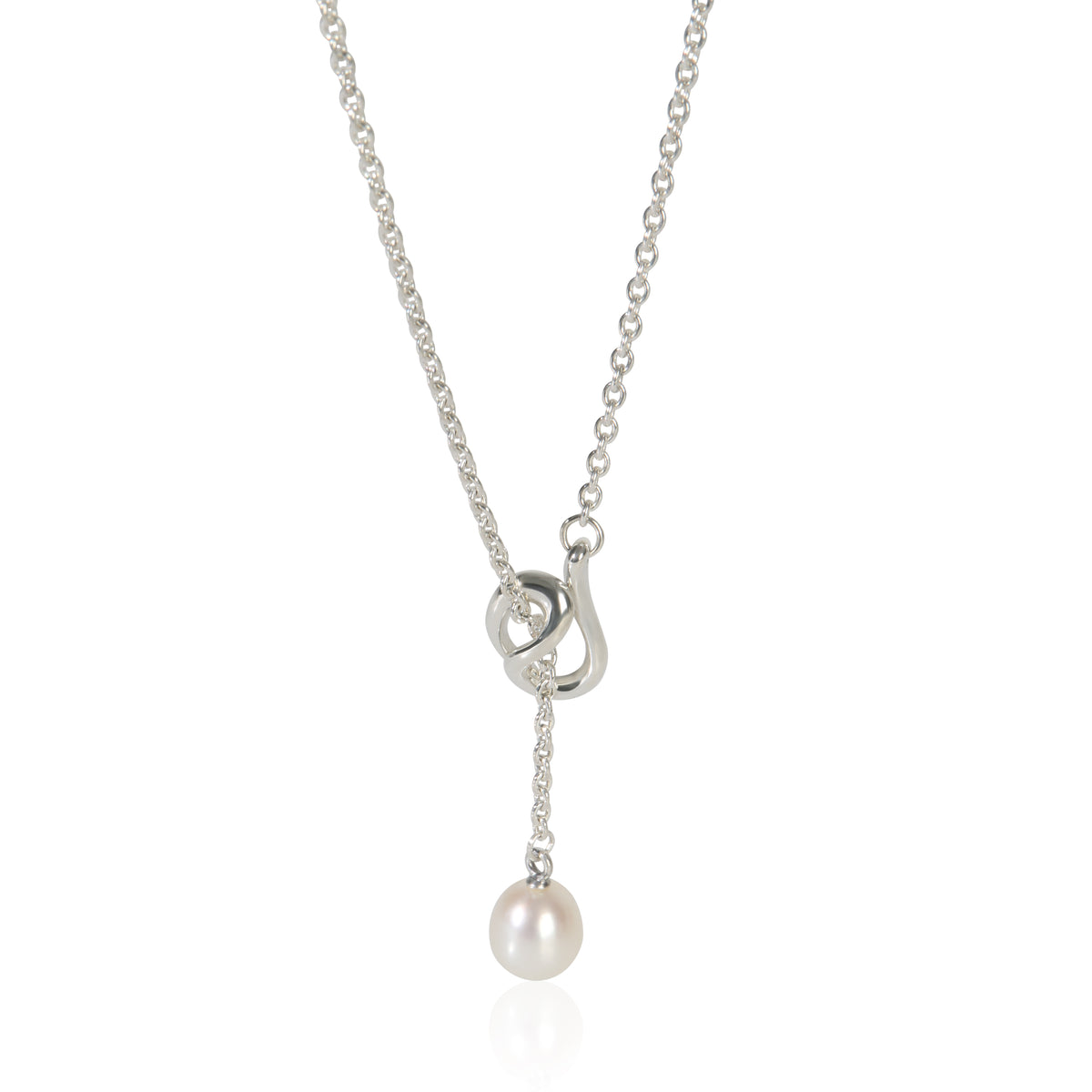 Tiffany & Co. Sterling Silver Pearl Elsa Peretti Lariat Necklace fv