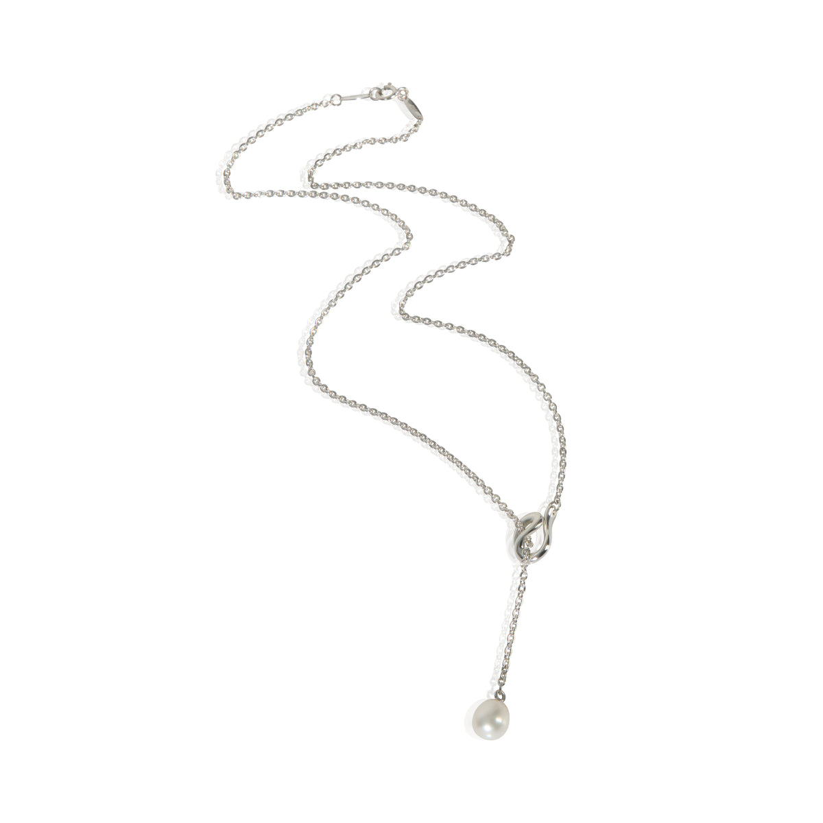 Tiffany & Co. Sterling Silver Pearl Elsa Peretti Lariat Necklace pv