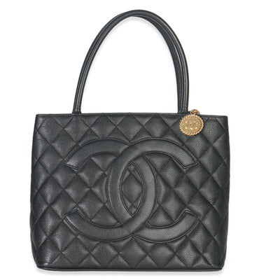 Black Quilted Caviar Medallion Tote