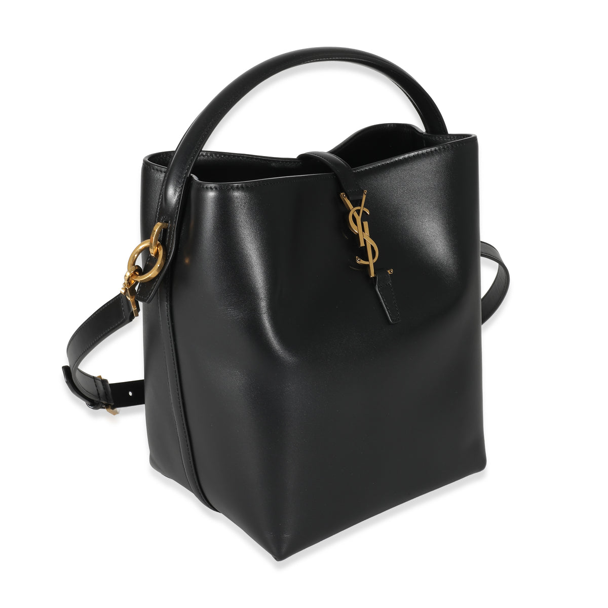 Saint Laurent Black Shiny Calfskin Small Le 37 Bucket Bag Handbag pv