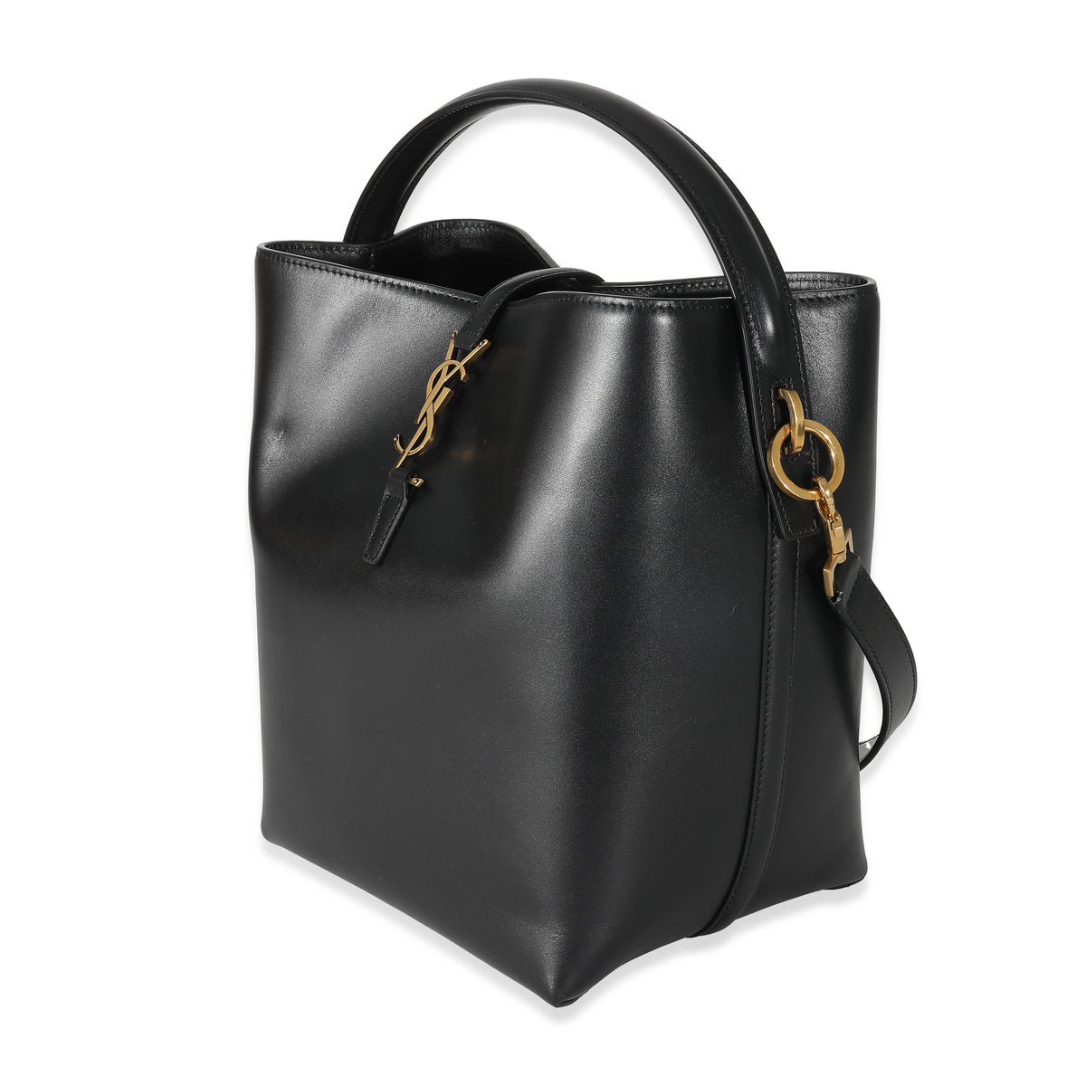 Saint Laurent Black Shiny Calfskin Small Le 37 Bucket Bag Handbag sv