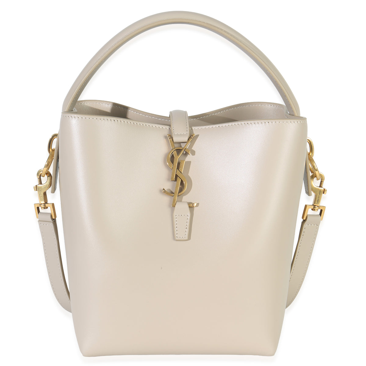 Saint Laurent Beige Calfskin Small Le 37 Bucket Bag Handbag fv