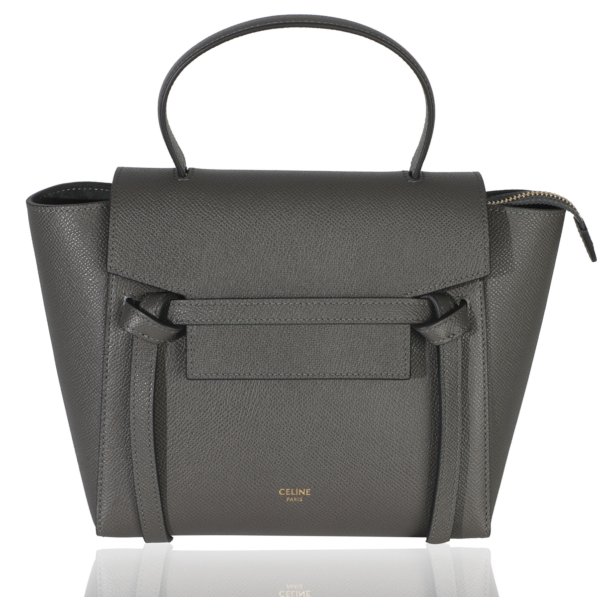 Grey Grained Calfskin Nano Belt Bag