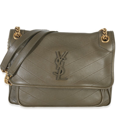 Khaki Matelasse Lambskin Monogram Medium Niki Satchel