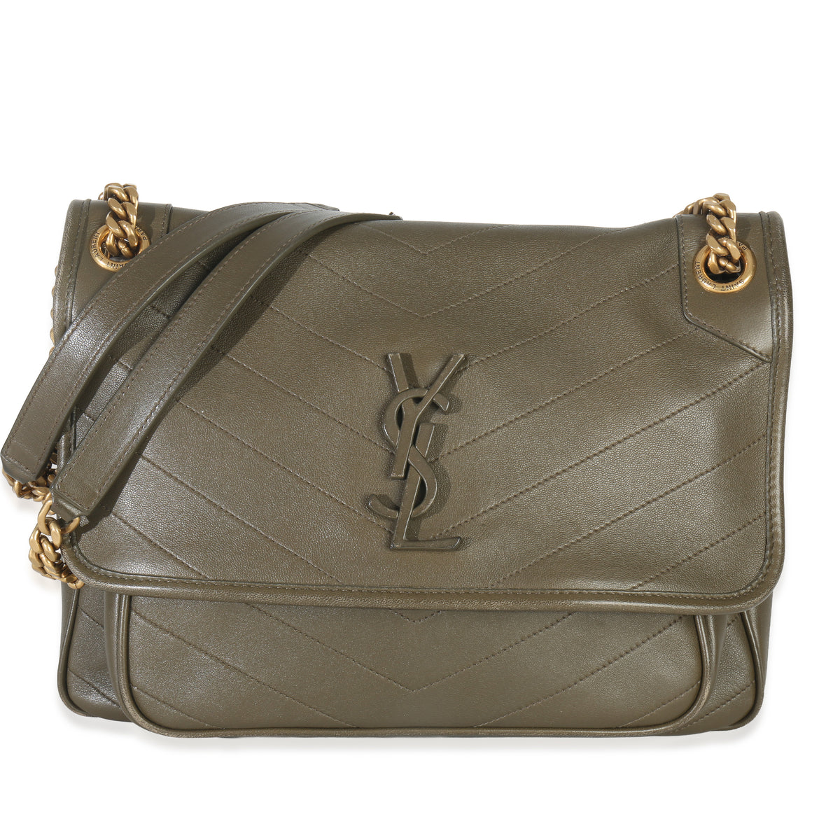 Khaki Matelasse Lambskin Monogram Medium Niki Satchel