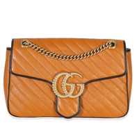 Cognac Calfskin Matelasse Diagonal Torchon Medium GG Marmont Bag